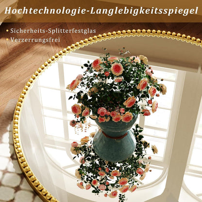 Runder Wandspiegel 80cm mit Gold PU Perlenrahmen – Retro Deko Spiegel