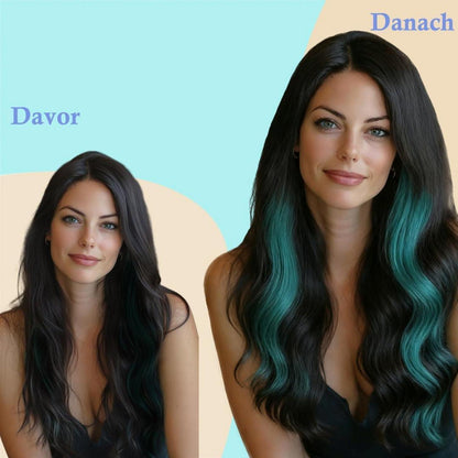Remy Haarverlängerung Balayage Ombré Schwarz-Petrolgrün 45cm