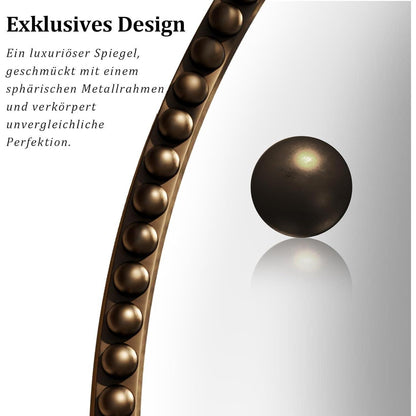 Runder Wandspiegel 60cm PU Perlenrahmen Braun Retro Badspiegel