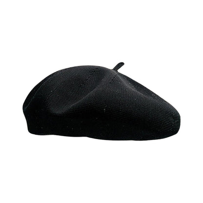 Damen Baskenmütze Sommer - Leichte Baumwoll Beanie Cap Schwarz