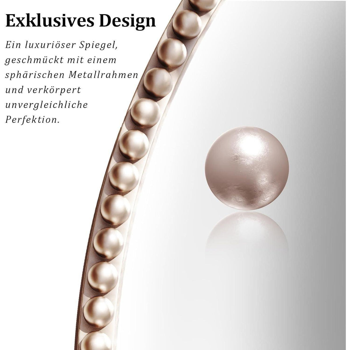 Runder Wandspiegel 80cm mit PU-Perlenrahmen in Silber – Retro Design