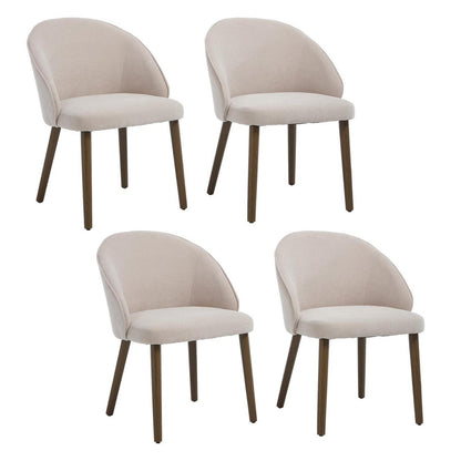 Esszimmerstühle Set 4 – Beige Chenille Polsterstuhl mit Holzbeinen
