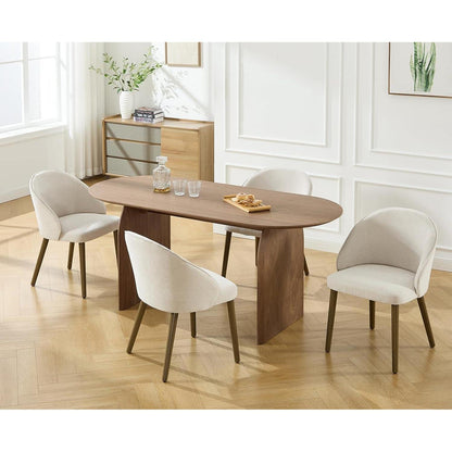 Esszimmerstühle Set 4 – Beige Chenille Polsterstuhl mit Holzbeinen