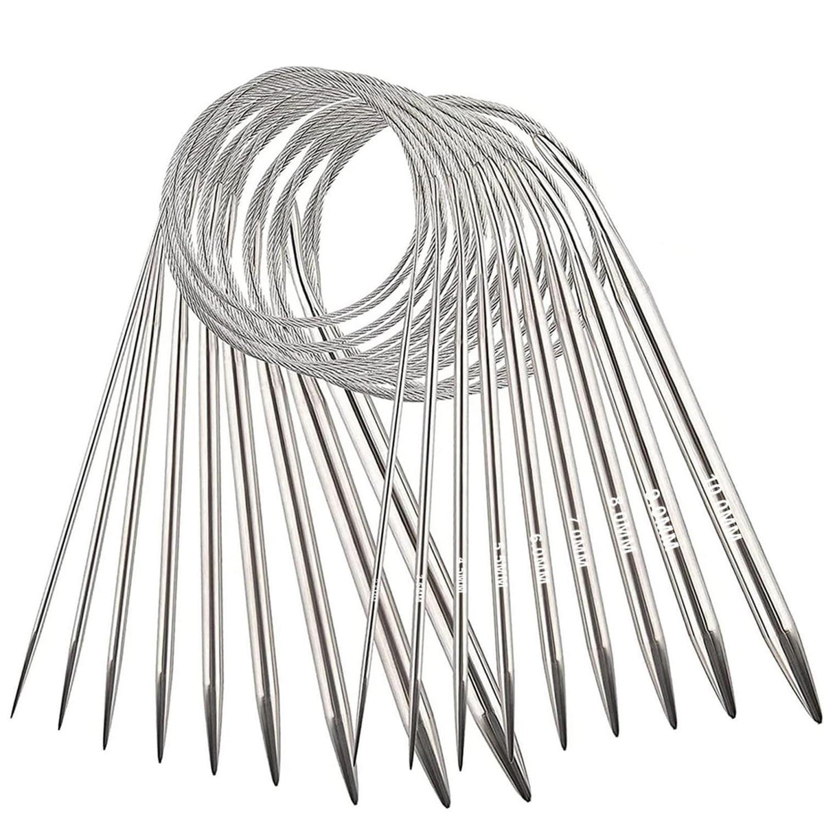 Rundstricknadel Set Edelstahl 9 Größen 2,5-10mm 60cm