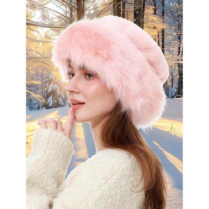 Damen Fellmütze mit Leopardenmuster, warm und weich, Einheitsgröße Rosa