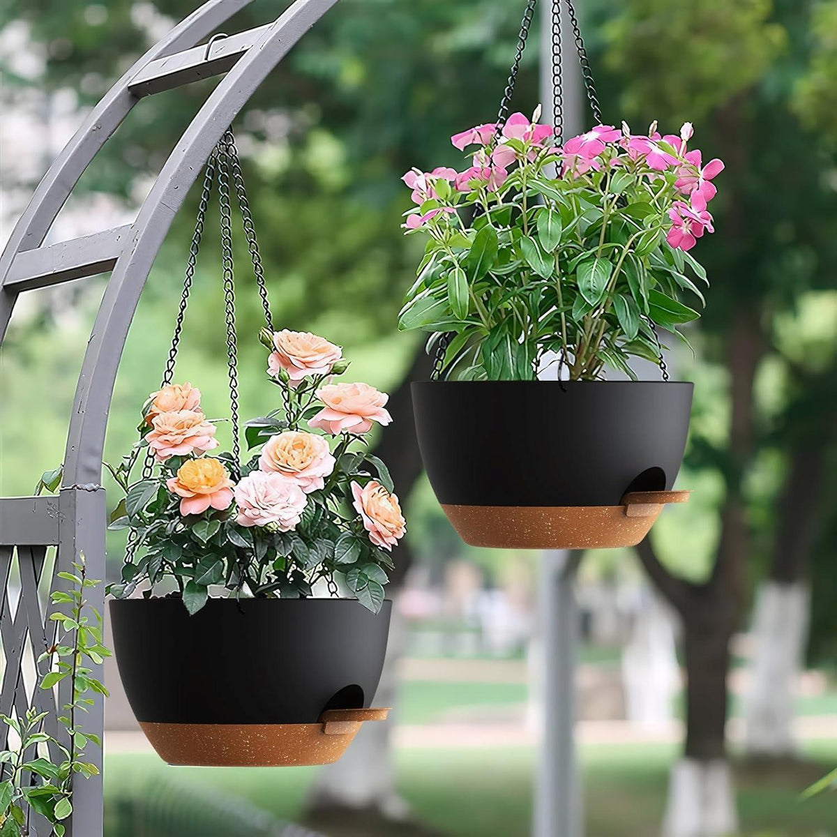 Selbstbewässernde Hängeampeln 2er-Set – 25cm Blumentöpfe für Pflanzen