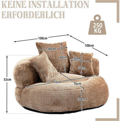Lazy Sofa mit Hohem Rücken & 3 Kissen – Lounger Sitzsack Sofa Braun