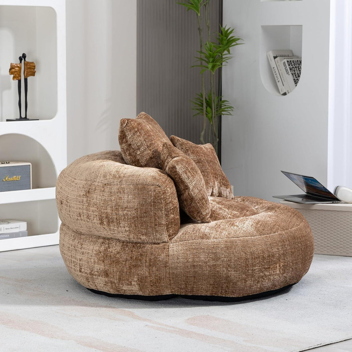 Lazy Sofa mit Hohem Rücken & 3 Kissen – Lounger Sitzsack Sofa Braun