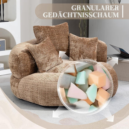 Lazy Sofa mit Hohem Rücken & 3 Kissen – Lounger Sitzsack Sofa Braun