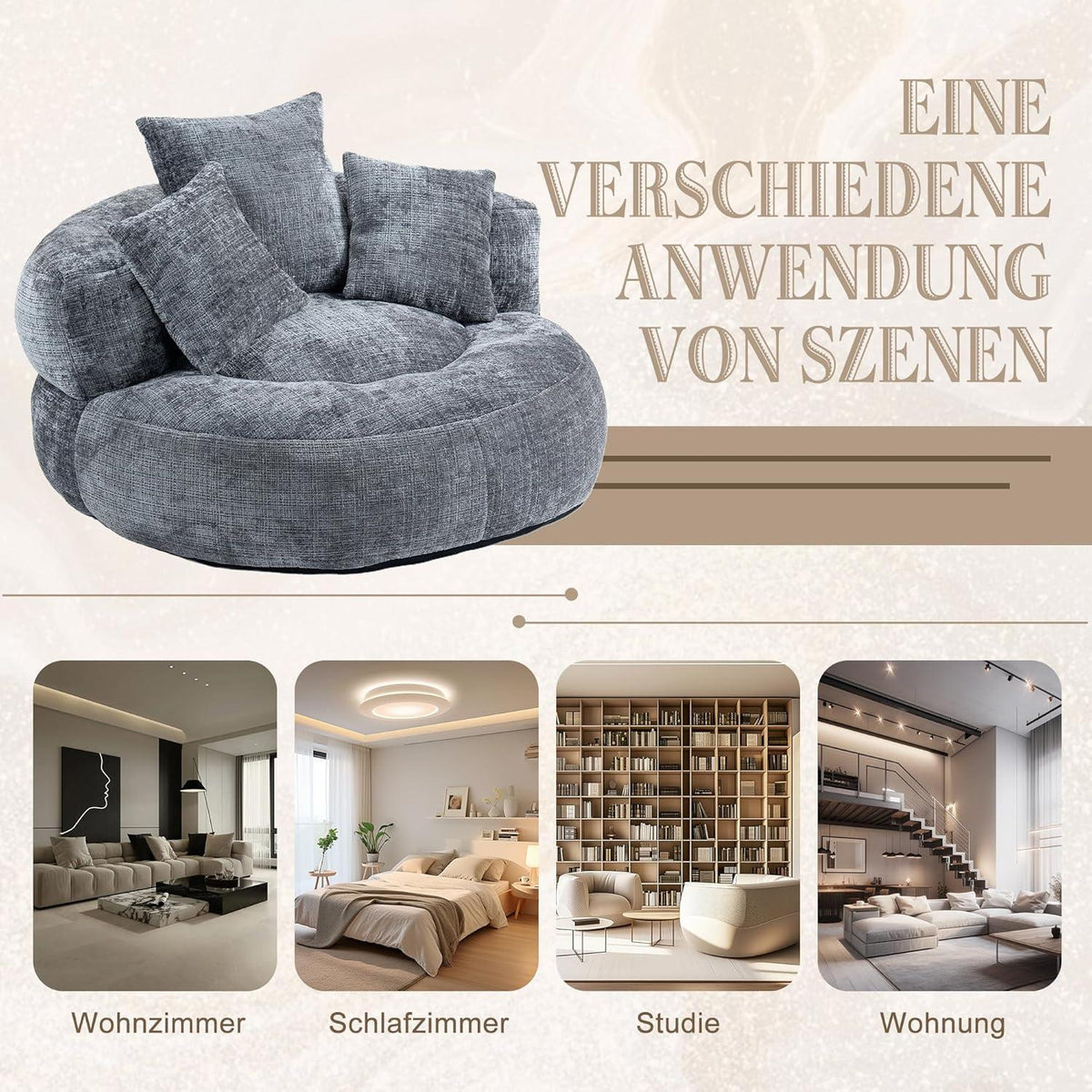 Boneless Lounger Sitzsack Sofa | Grau, Hoher Komfort & Vielseitig