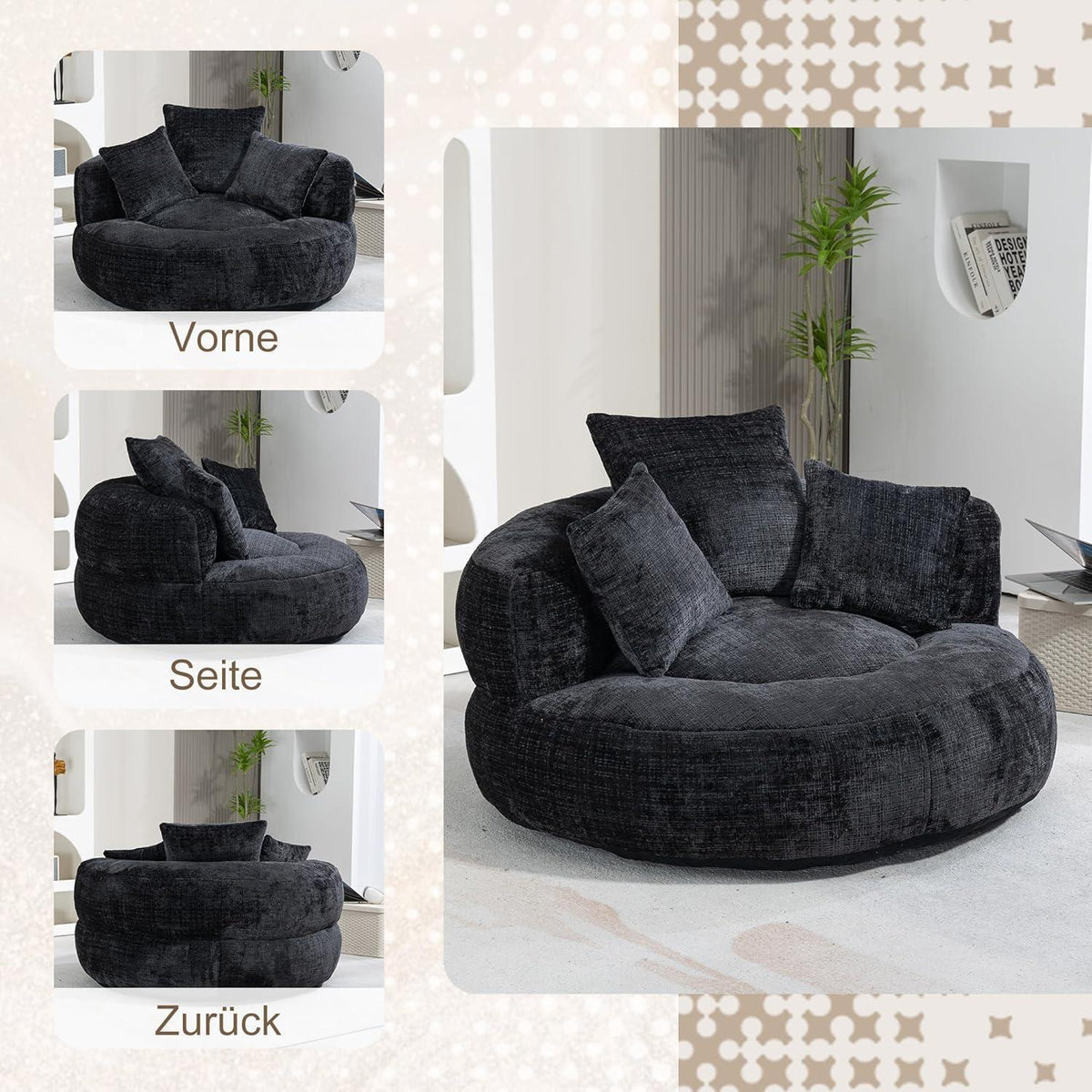 Boneless Lounger Sitzsack Sofa | Gaming & Entspannung | Schwarz