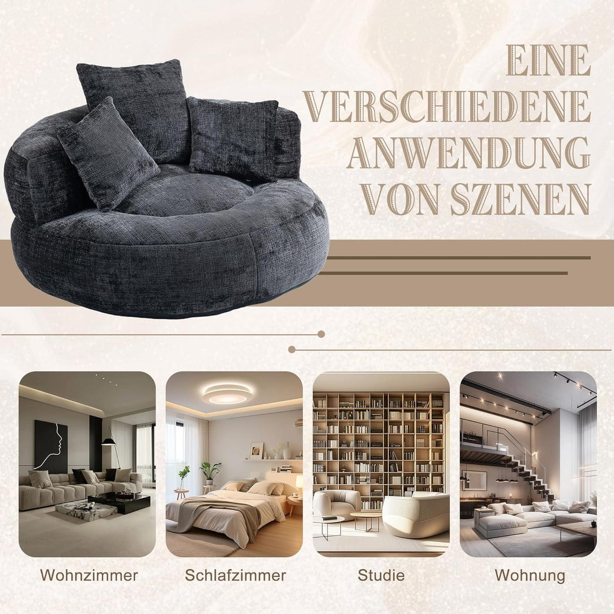 Boneless Lounger Sitzsack Sofa | Gaming & Entspannung | Schwarz