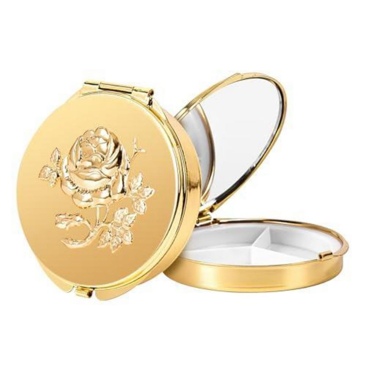 Metall Pillendose mit Spiegel & 3 Fächern – Reise-Organizer