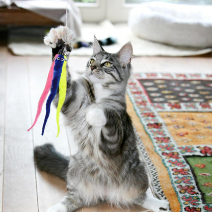 Katzenspielzeug Angel Set – 20 bunte Plüschwürmer mit Glocke