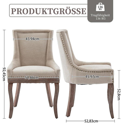 Bequeme Esszimmerstühle 6er Set mit Stoffbezug & Ziernägeln