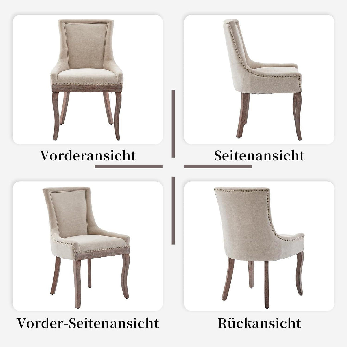 Bequeme Esszimmerstühle 6er Set mit Stoffbezug & Ziernägeln
