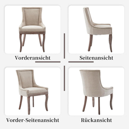 Bequeme Esszimmerstühle 6er Set mit Stoffbezug & Ziernägeln