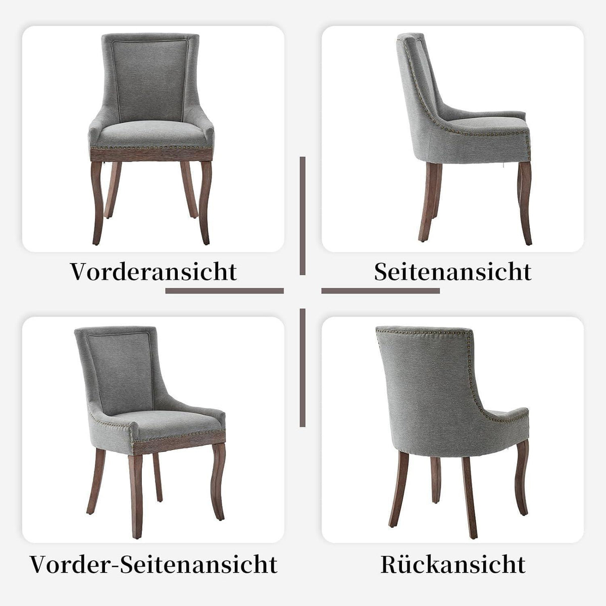 Esszimmerstuhl Set Grau, 4er-Pack, Polsterstuhl mit Holzbeinen