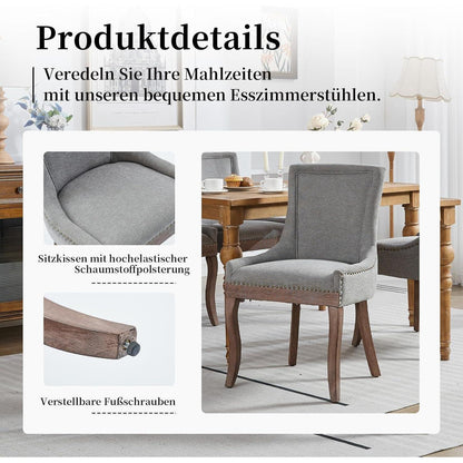 Esszimmerstuhl Set Grau – Bequemer Polsterstuhl mit Holzbeinen
