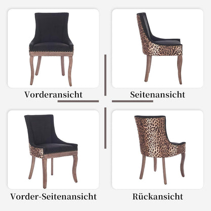 Esszimmerstuhl Set 2er – Leopardenmuster, Stoffbezug & Massivholz