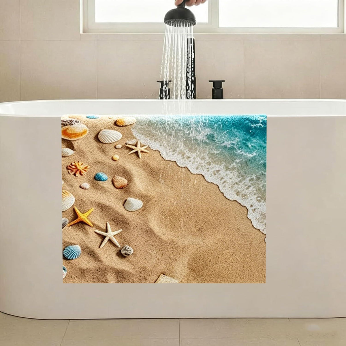 Rutschfeste Duschmatte 140x160cm mit Marinemuster & Ablaufloch
