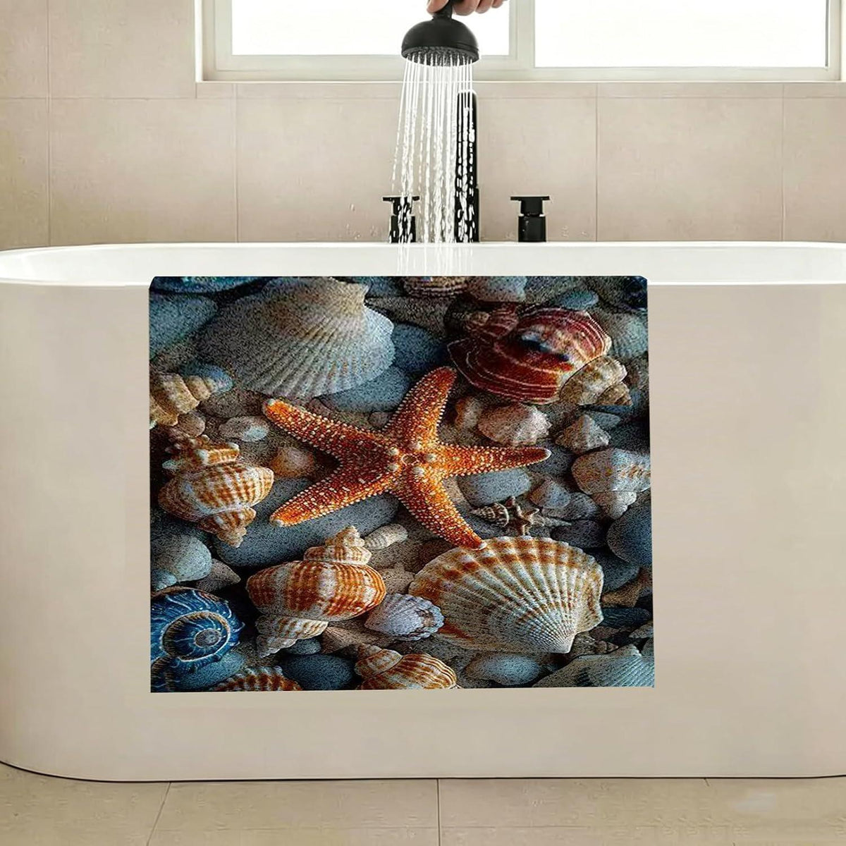 Rutschmatte Dusche 100x120cm mit Seesternmuster – Rutschfest & Entwässernd