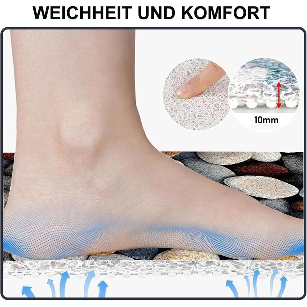 Rutschfeste Duschmatte 70x150 cm Kieselmuster mit Ablaufloch