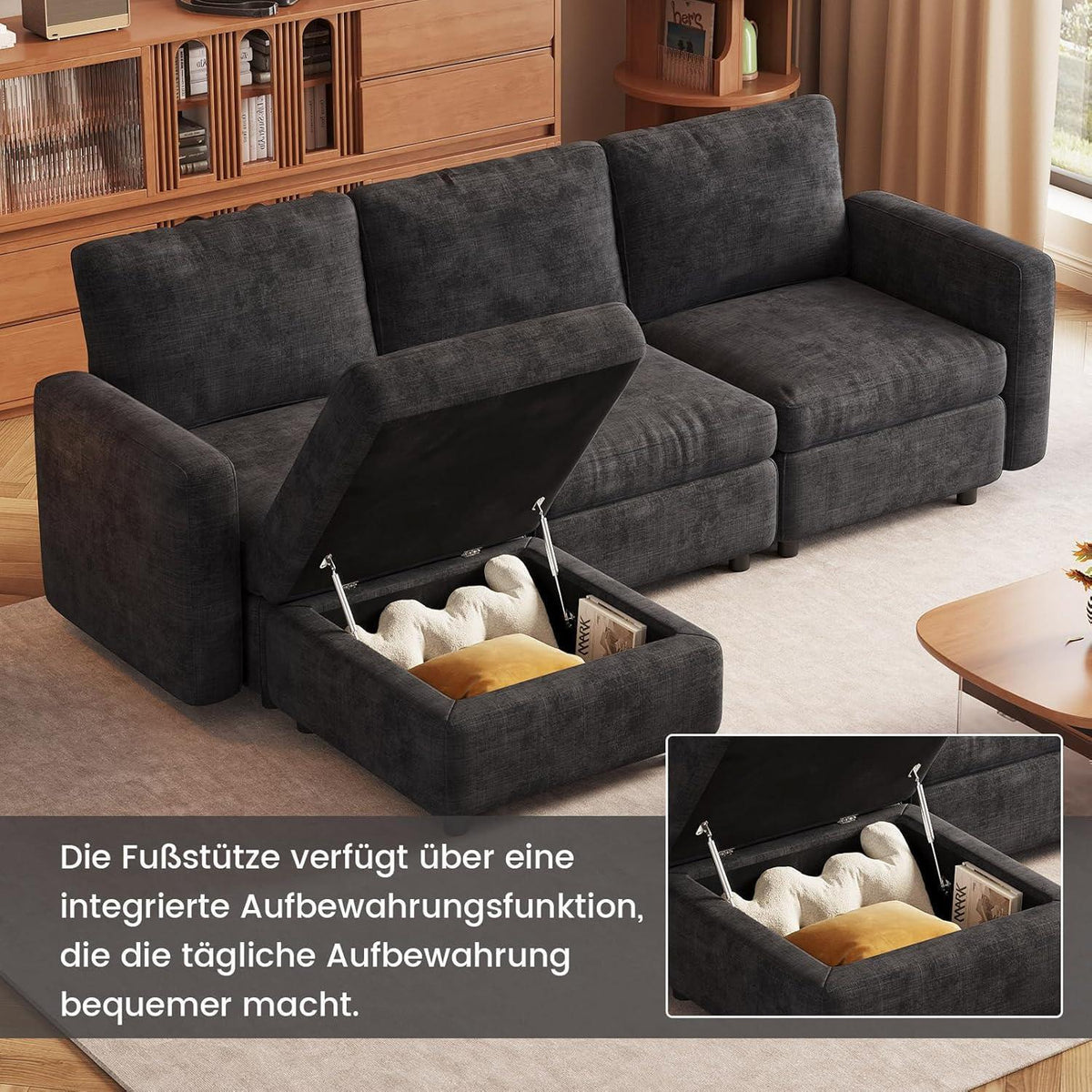 Modulares Sofa Dunkelgrau mit Schlaffunktion – Eckcouch 4-Sitzer