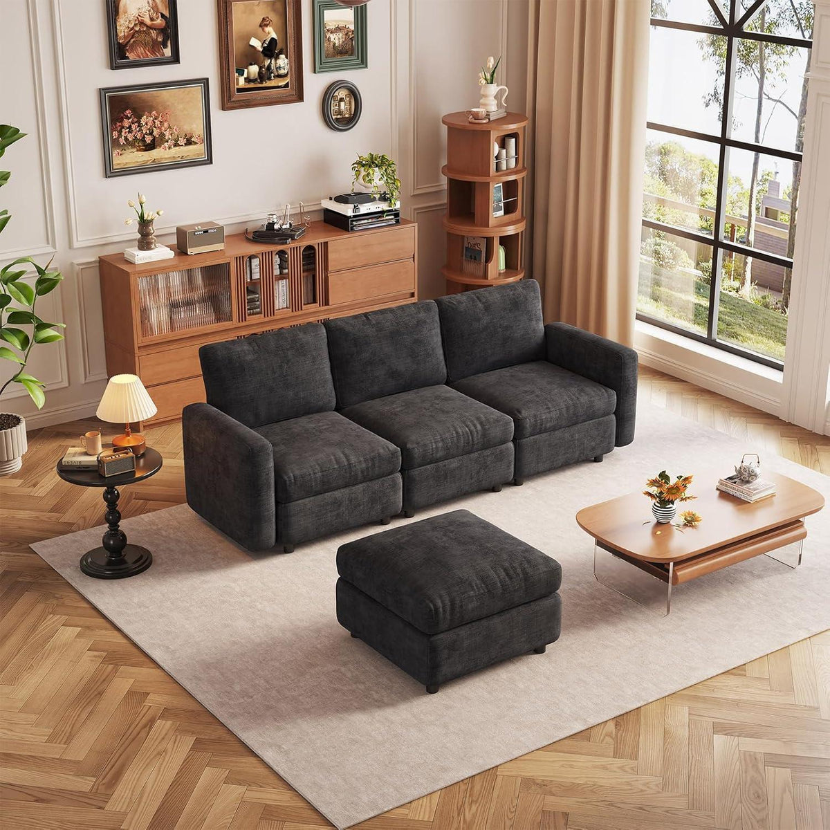 Modulares Sofa Dunkelgrau mit Schlaffunktion – Eckcouch 4-Sitzer