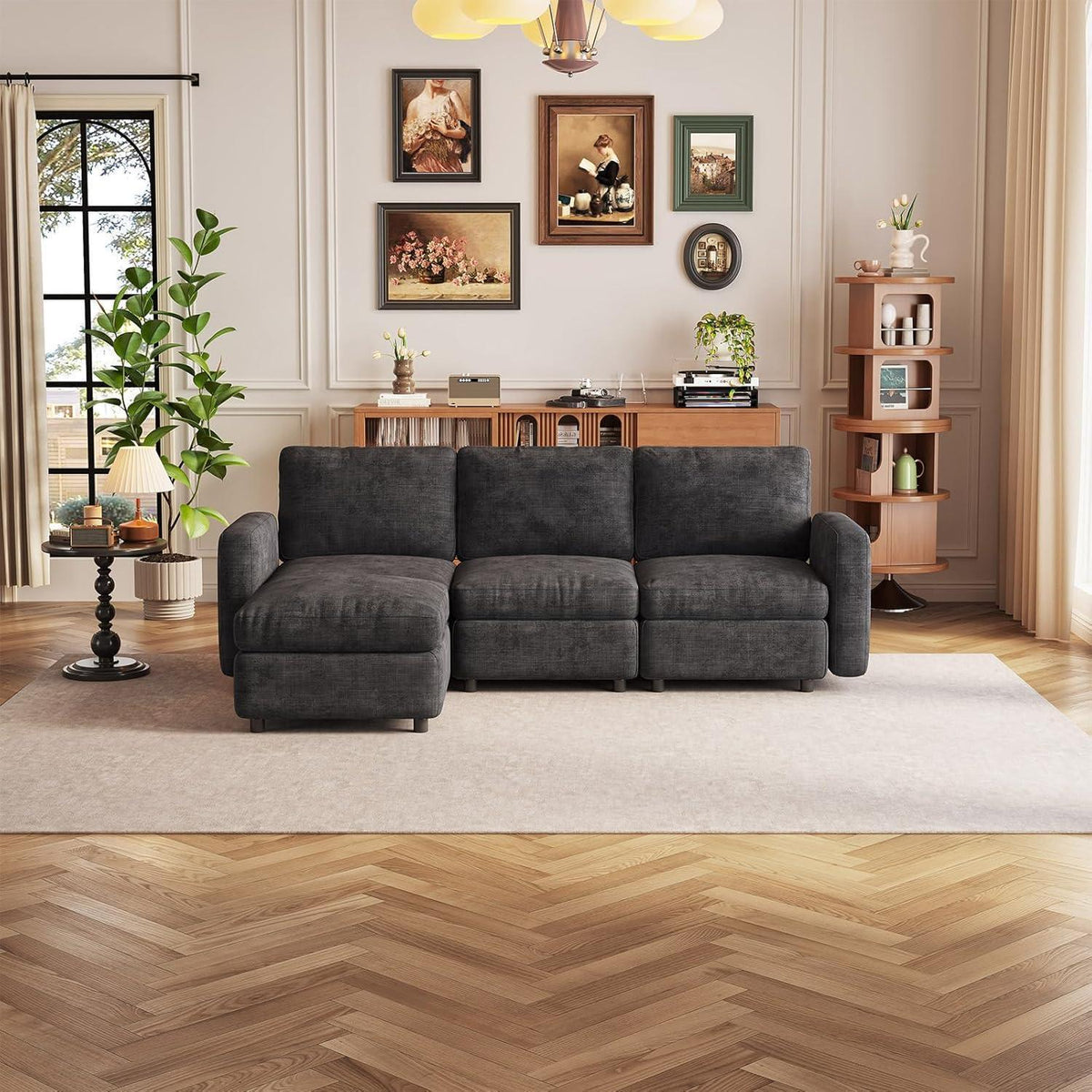 Modulares Sofa Dunkelgrau mit Schlaffunktion – Eckcouch 4-Sitzer