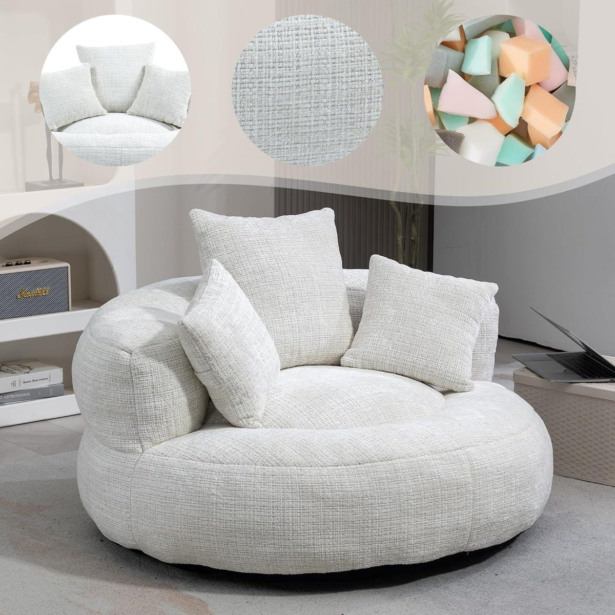 Lazy Sitzsack Sofa mit 3 Kissen – Beiges Lounger Möbel