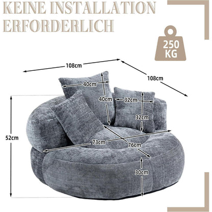 Lazy Sitzsack Sofa mit 3 Kissen – Grau