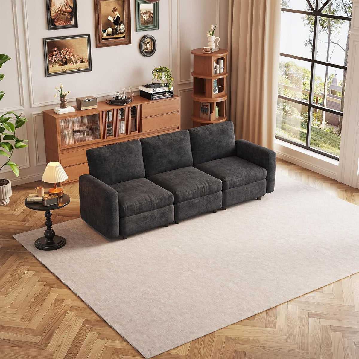Modulares Sofa Dunkelgrau mit Schlaffunktion – Bequeme Eckcouch