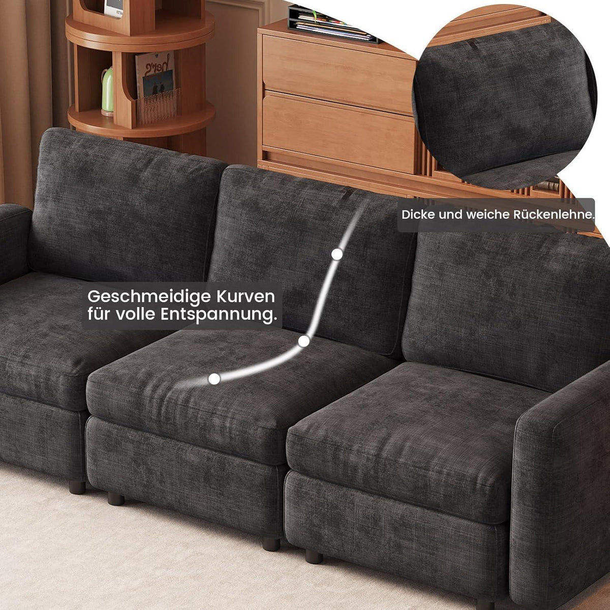 Modulares Sofa Dunkelgrau mit Schlaffunktion – Bequeme Eckcouch