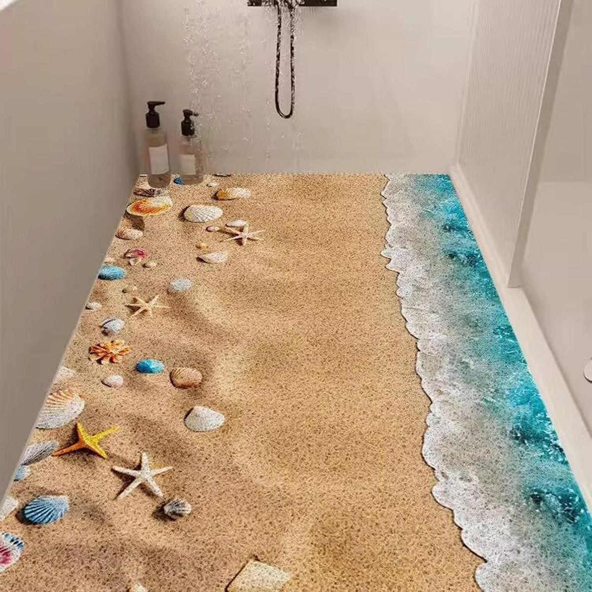 Rutschfeste Duschmatte 130x150cm mit Marinemuster & Ablaufloch