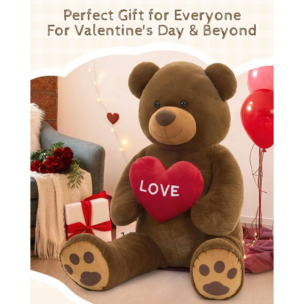 Riesiger 130cm Teddybär mit Herz – Kuscheltier & Valentinstagsgeschenk