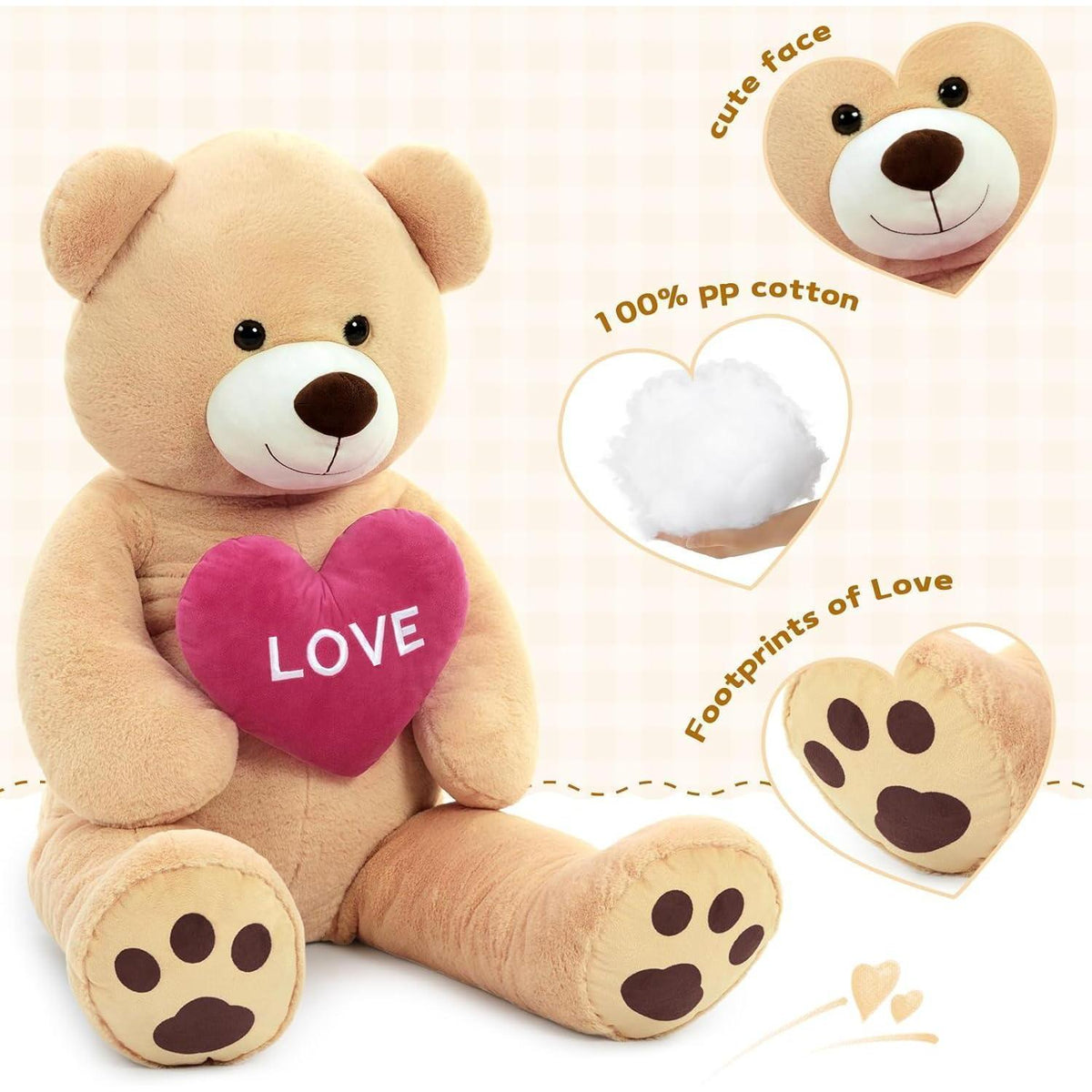 Riesiger 130cm Teddybär mit Herz – Kuscheltier & Valentinstags Geschenk