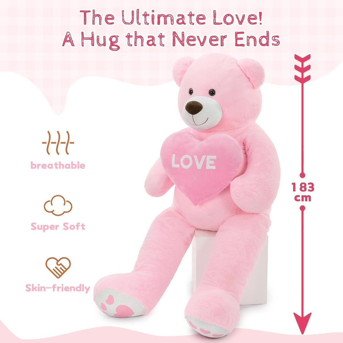 Riesiger 183cm Teddybär mit Herz – Kuscheltier & Valentinstagsgeschenk