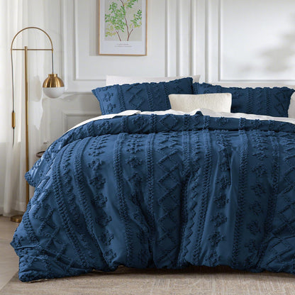 Getuftete Boho Bettwäsche 200x200 cm Blau Dunkelblau