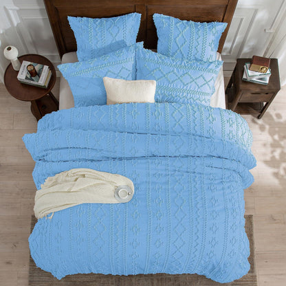 Boho Bettwäsche Set 135x200 cm – Getuftet Blau Hellblau