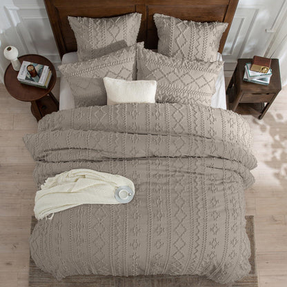 Boho Bettwäsche Set 135x200 Khaki Getuftet Geometrisch