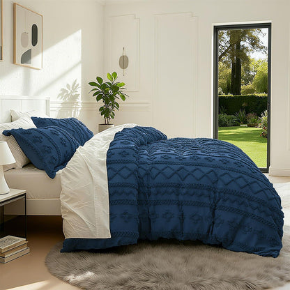 Boho Bettwäsche Set 135x200 cm Blau Dunkelblau Getuftet