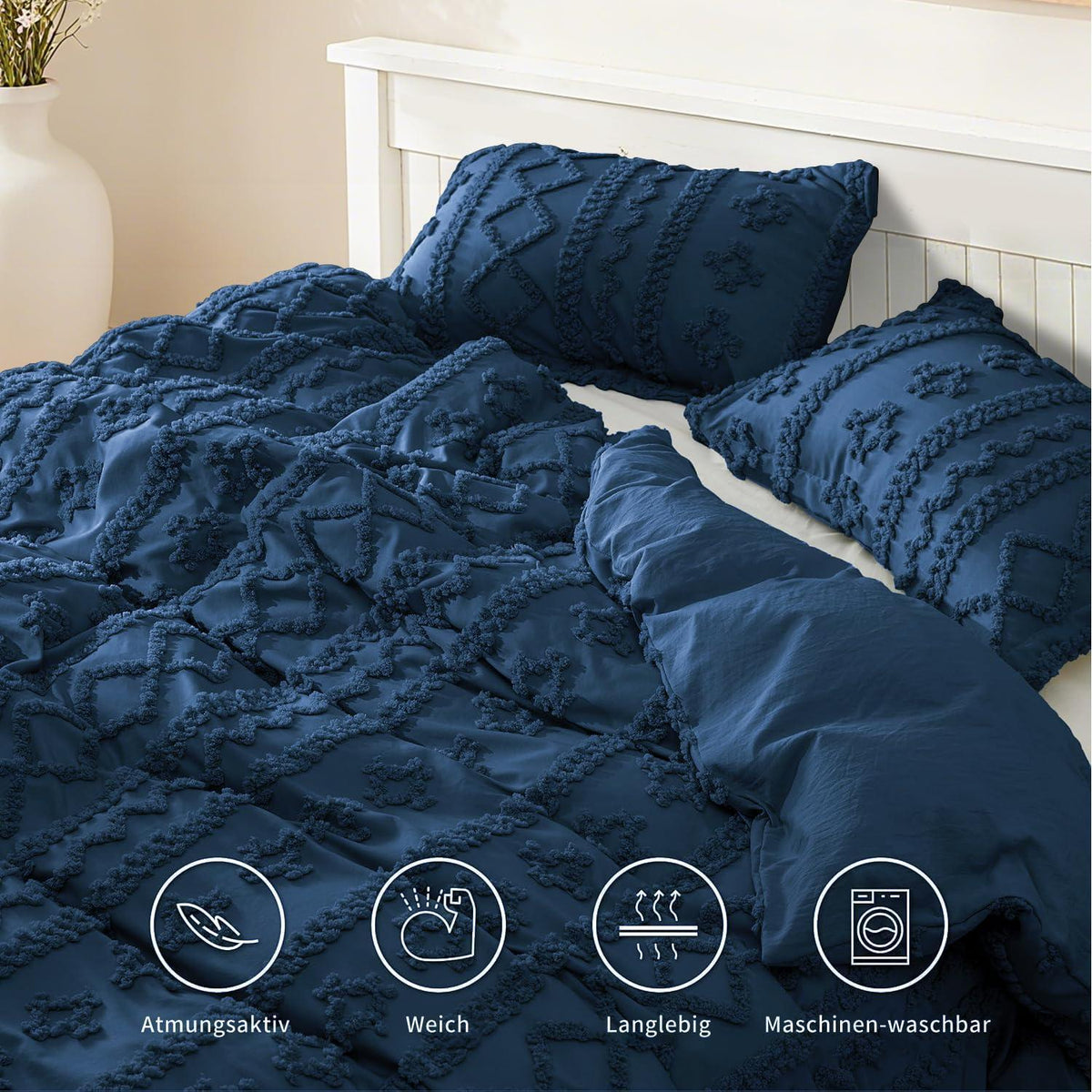 Boho Bettwäsche Set 135x200 cm Blau Dunkelblau Getuftet