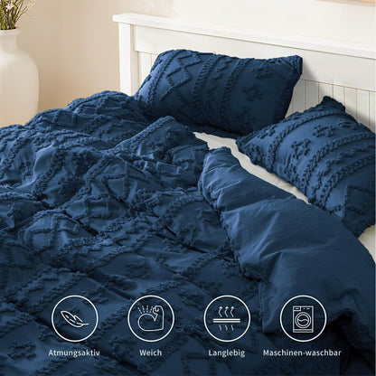 Boho Bettwäsche Set 135x200 cm Blau Dunkelblau Getuftet