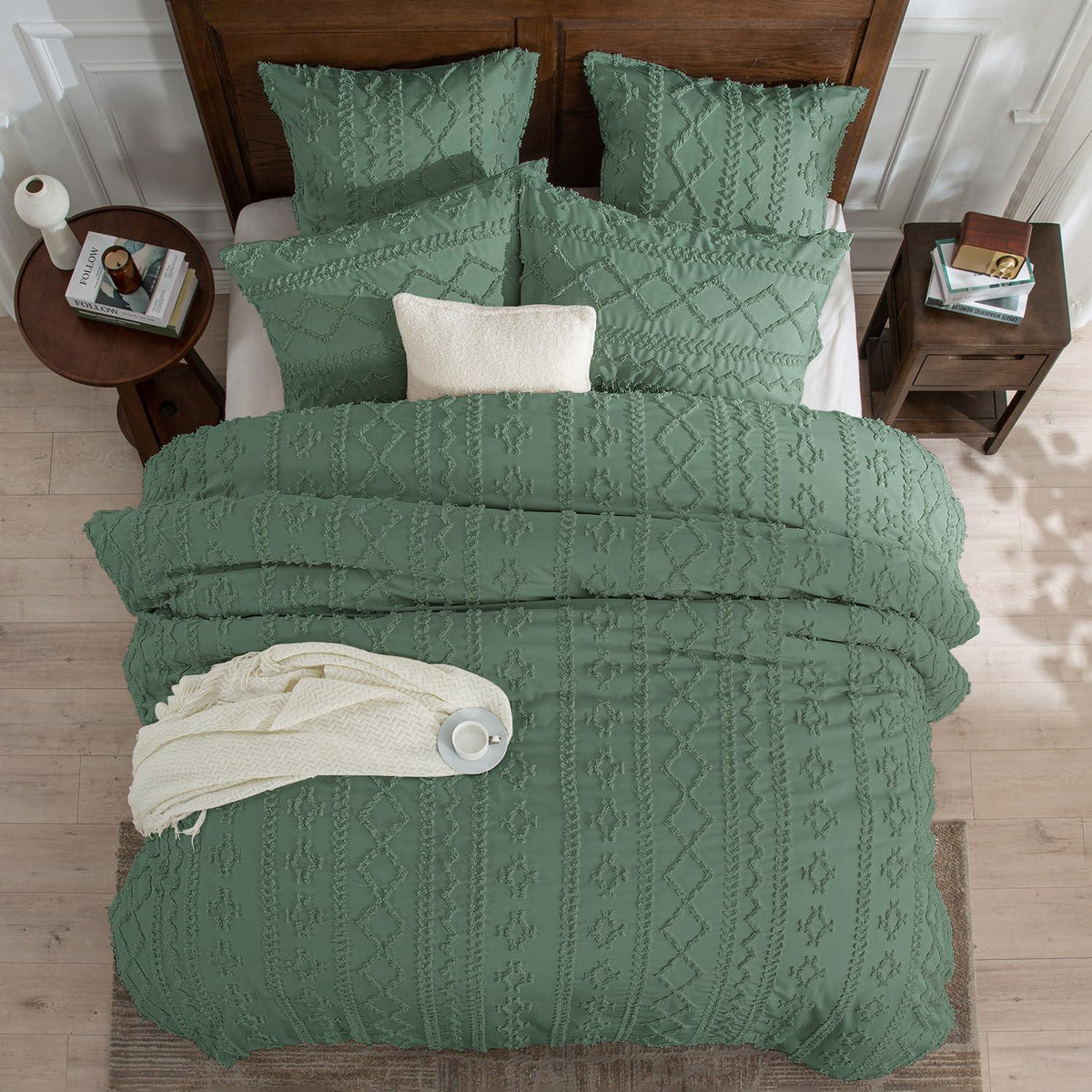 Grünes Boho Bettwäsche-Set 135x200 cm | Getuftet & Weich