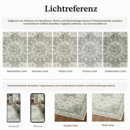 Vintage Grün Teppich 200x300cm Waschbar Rechteckig