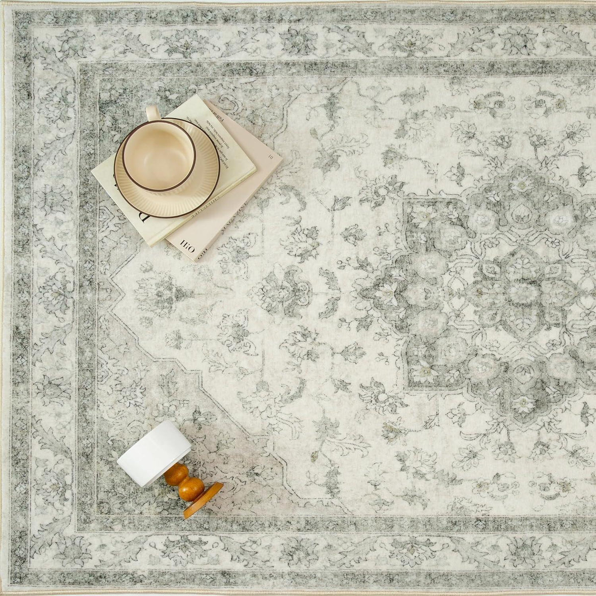 Vintage Grün Teppich 200x300cm Waschbar Rechteckig