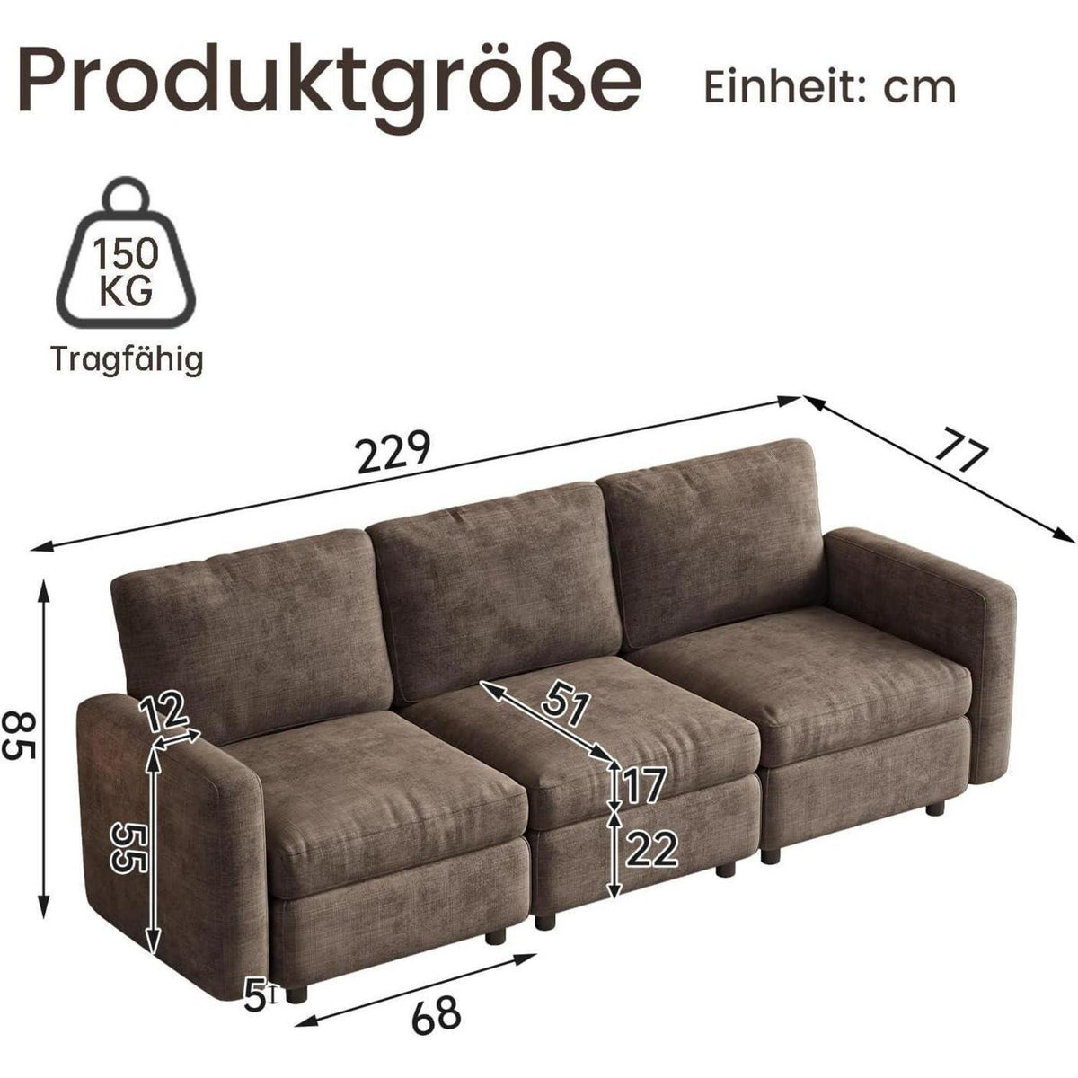 Modulares Cloud Sofa – 3-Sitzer, Weich & Bequem