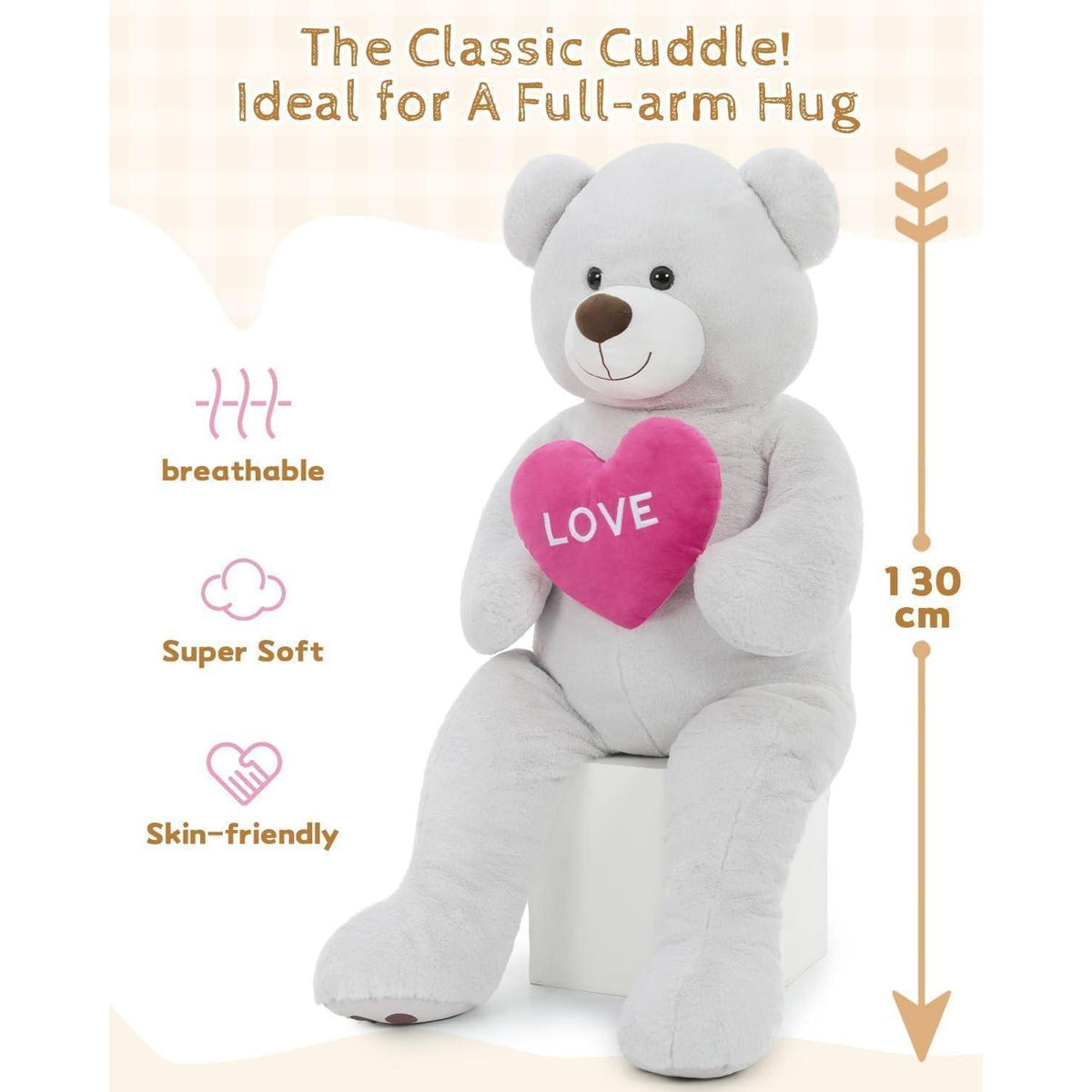 Riesiger 130cm Teddybär mit Herz – Kuscheltier & Valentinstags Geschenk