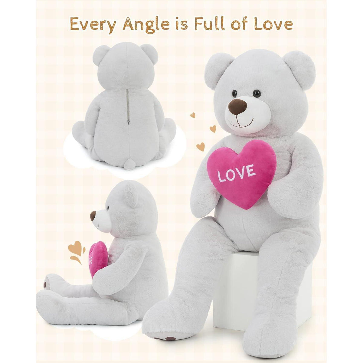 Riesiger 130cm Teddybär mit Herz – Kuscheltier & Valentinstags Geschenk